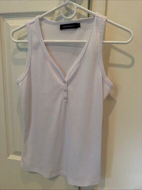 MERCOKEETY White Ribbed Henley Tank